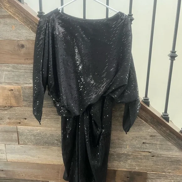 David Meister Black Size 2 Sequin Knee Length Long Sleeve Dress